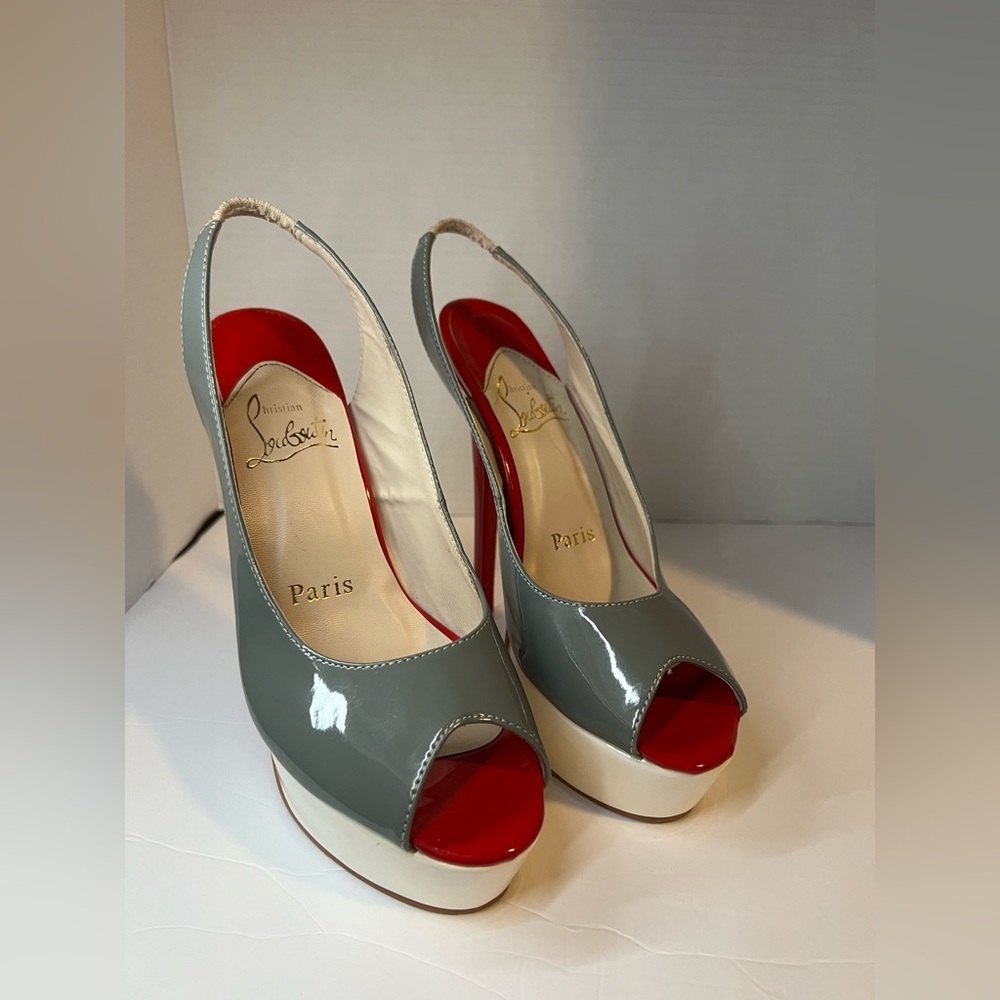 Christian Louboutin Tricolor patent Leather Lady peep toe Plataform sandals - Picture 9 of 12